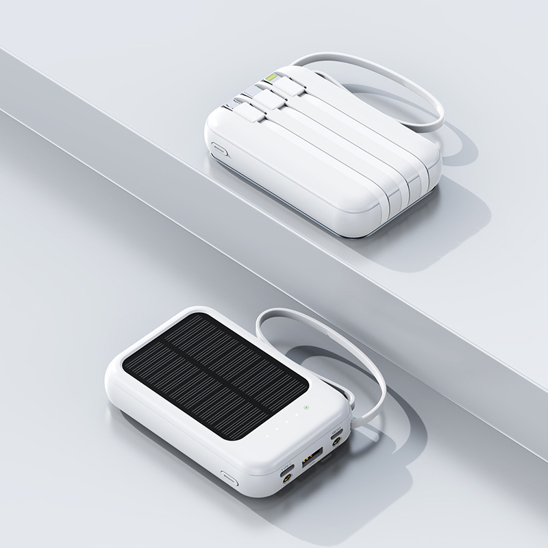 The first batch of self-contained four-wire 20000 mAh solar charger, large-capacity shared mini portable mobile power bank