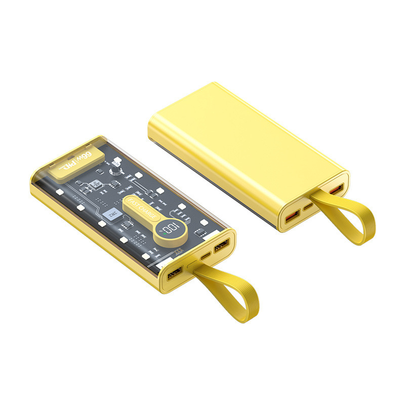 Super fast charging 66W transparent 20000 mAh power bank, punk style with built-in night light digital display portable mobile power bank