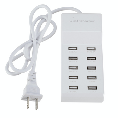 USB multi-port charger 10-port power strip for mobile phone and tablet charging, smart fast charging socket