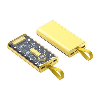 Super fast charging 66W transparent 20000 mAh power bank, punk style with built-in night light digital display portable mobile power bank