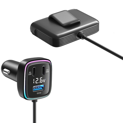 Car charger fast charging 115W high power output one to six atmosphere lights, voltage digital display