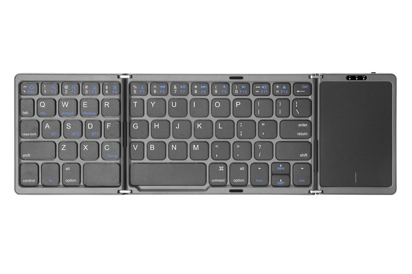 Foldable Keyboard B033 Wireless Mini Triple Folding C-Port Bluetooth Keyboard with Touchpad Keyboard